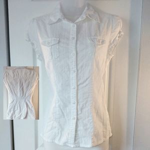Short Sleeve White Button Up w/ Cinched Back